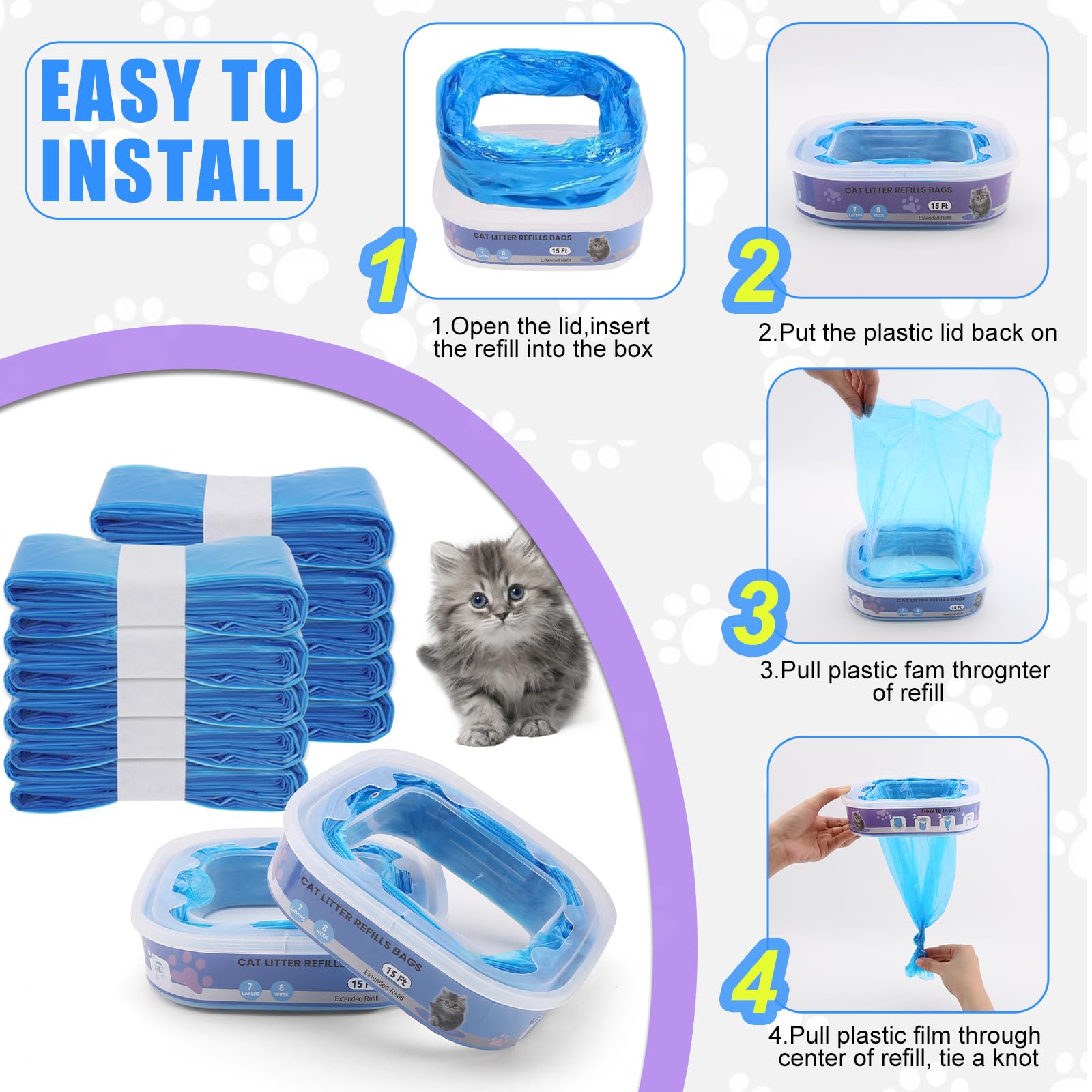 10 Pack Cat Litter Refills Bags,Cat Litter Refills Scented Bag Compatible With Your Standard And Plus Genie Litter Refill Cartri